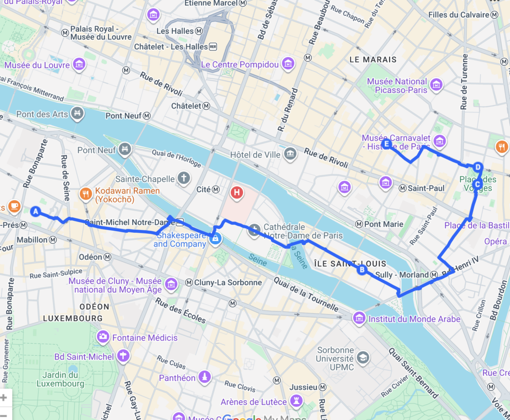 Map of Île Saint-Louis/ Marais Walk