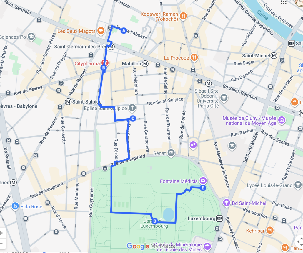 Map of The Jardin du Luxembourg Walk