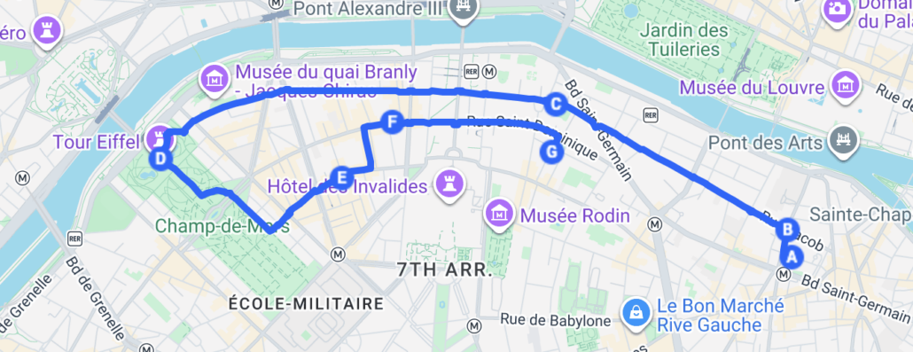 Map of The 7th Arrondissement/Eiffel Tower Walk