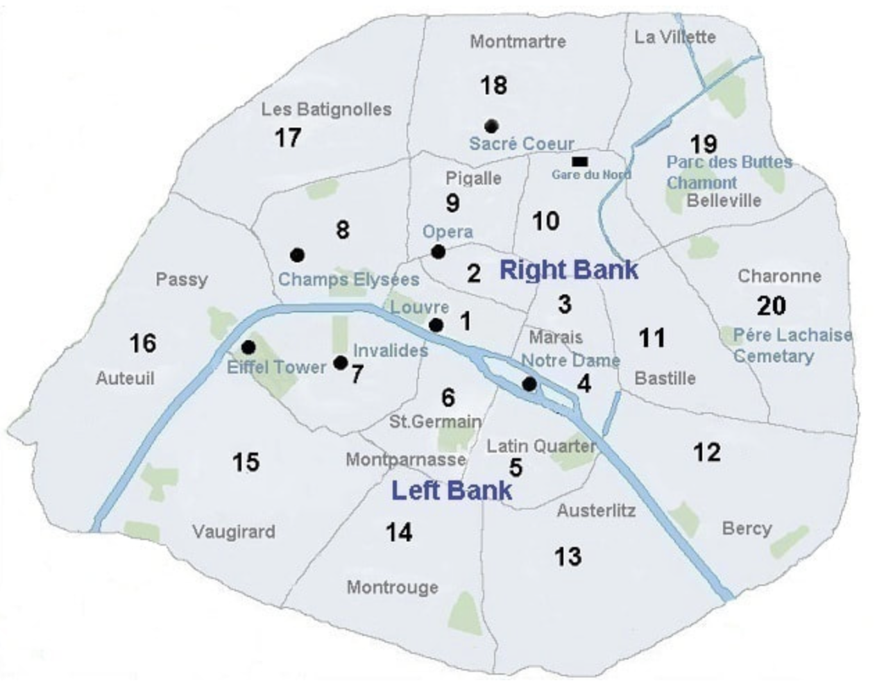 Map of Paris Arrondissements